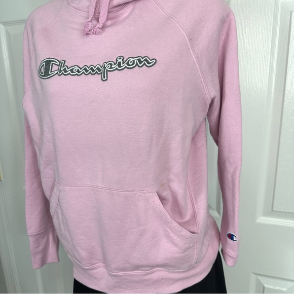 CHAMPION sweatshirt HOODED long sleeves Athletic wear BUBBLE GUM PINK grey M - Picture 2 of 8